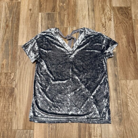 Anthropologie Entro Pewter Silver Velvet Bow Tie Back Blouse - Picture 1 of 3
